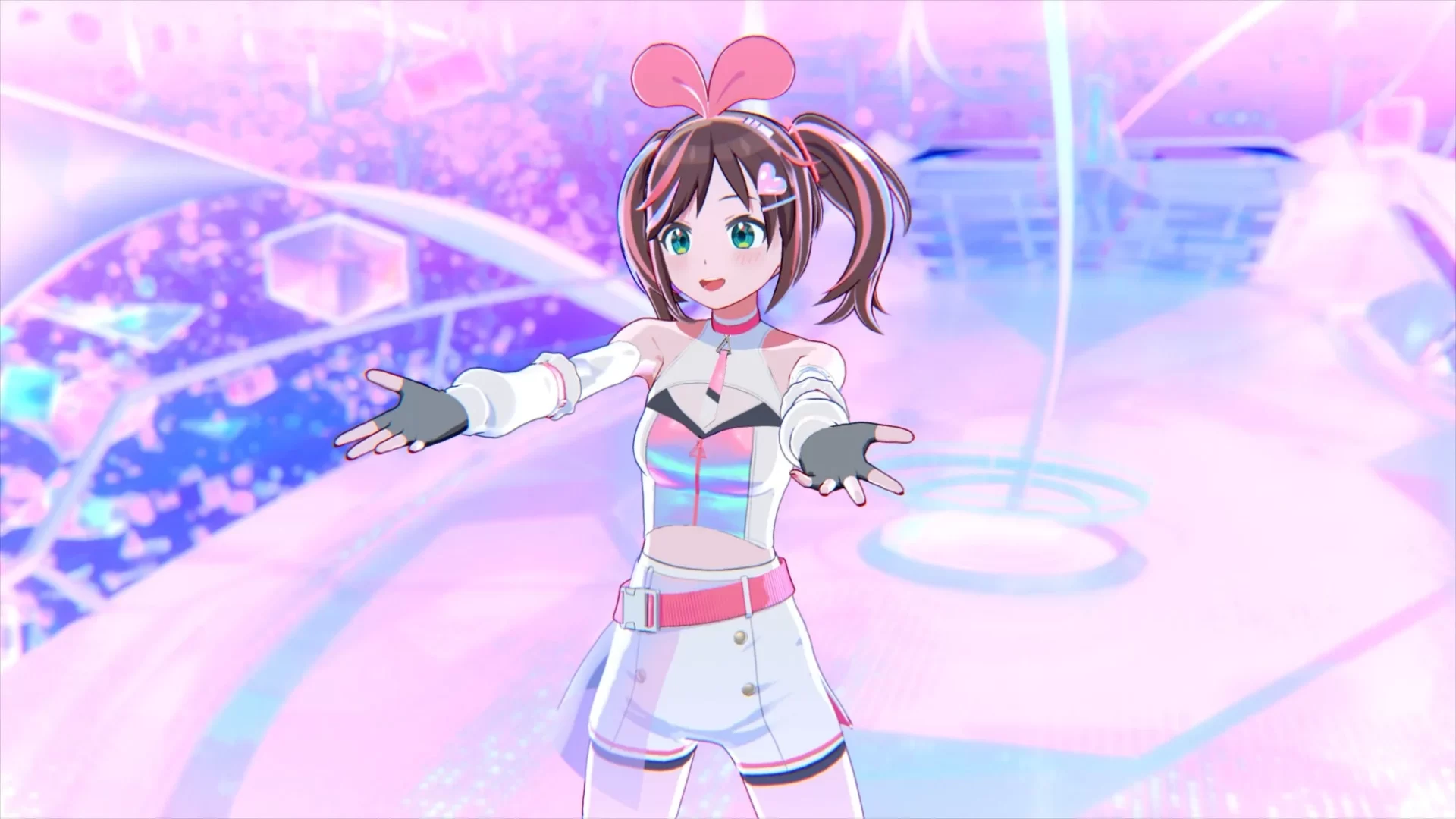 アイドル衣装で腕を広げるキズナアイ